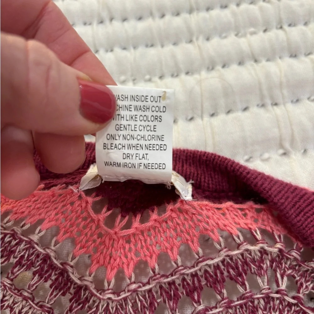 Wrangler Crocheted Boho Festival Cranberry Coral Duster Cardigan - Small